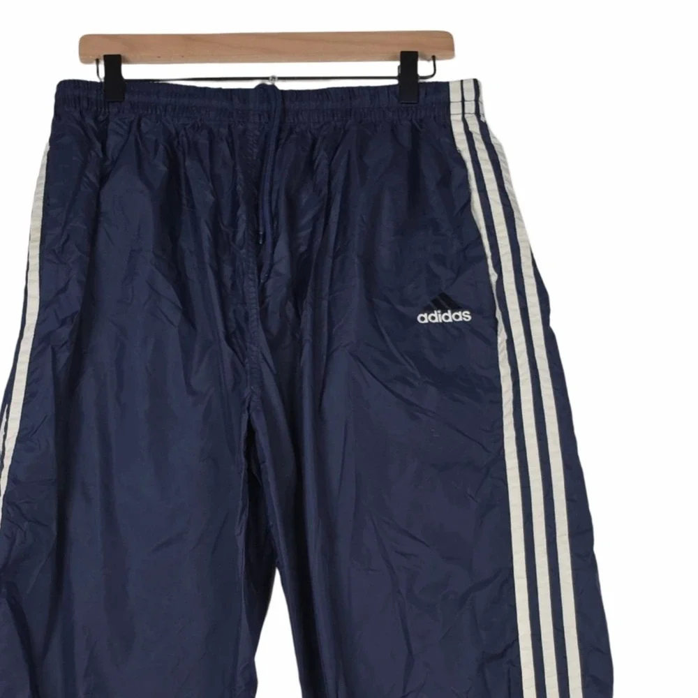 Vintage 90s Adidas Nylon Track‎ Pants Mens XL Navy Blue 3 Stripe Zip Ankle Gym